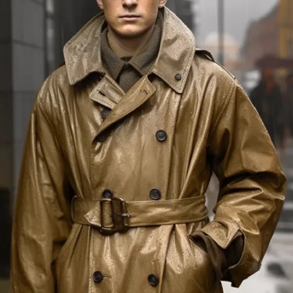 Military-Issues Olive Waterproof Rubber-coated Trench Coat Raincoat Size 34R